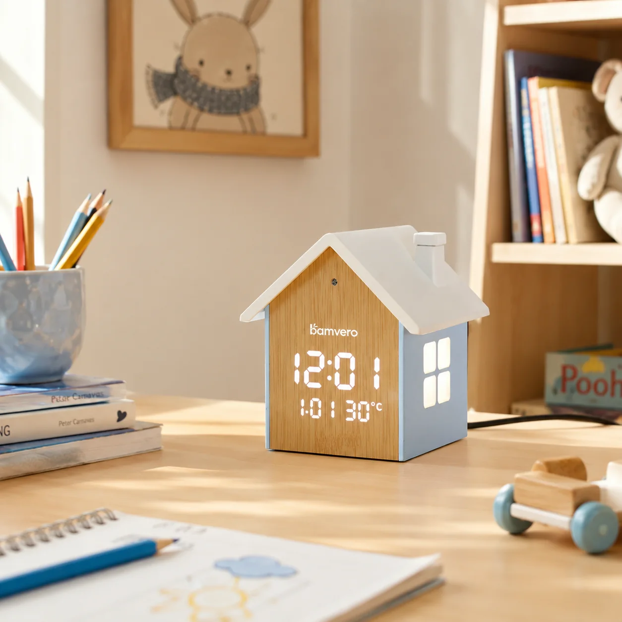 Bamboo House Shaped Clock for Wholesale Eco-Tech Programs