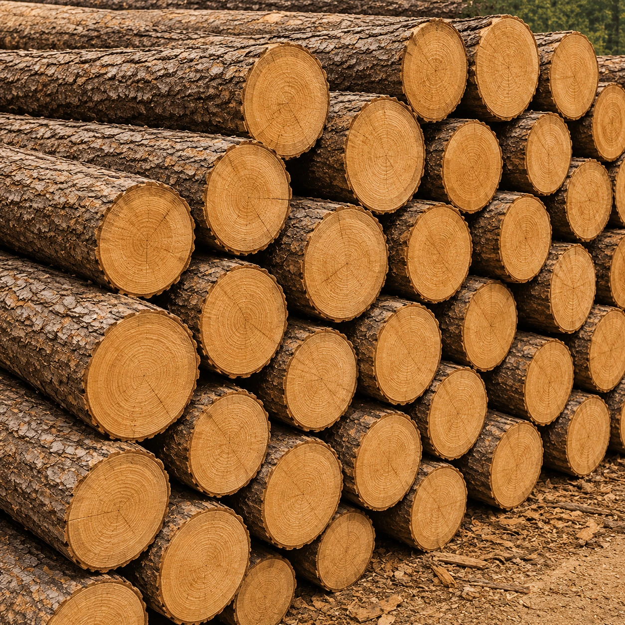 Natural wood logs representing the wood material used in Bamvero product lines