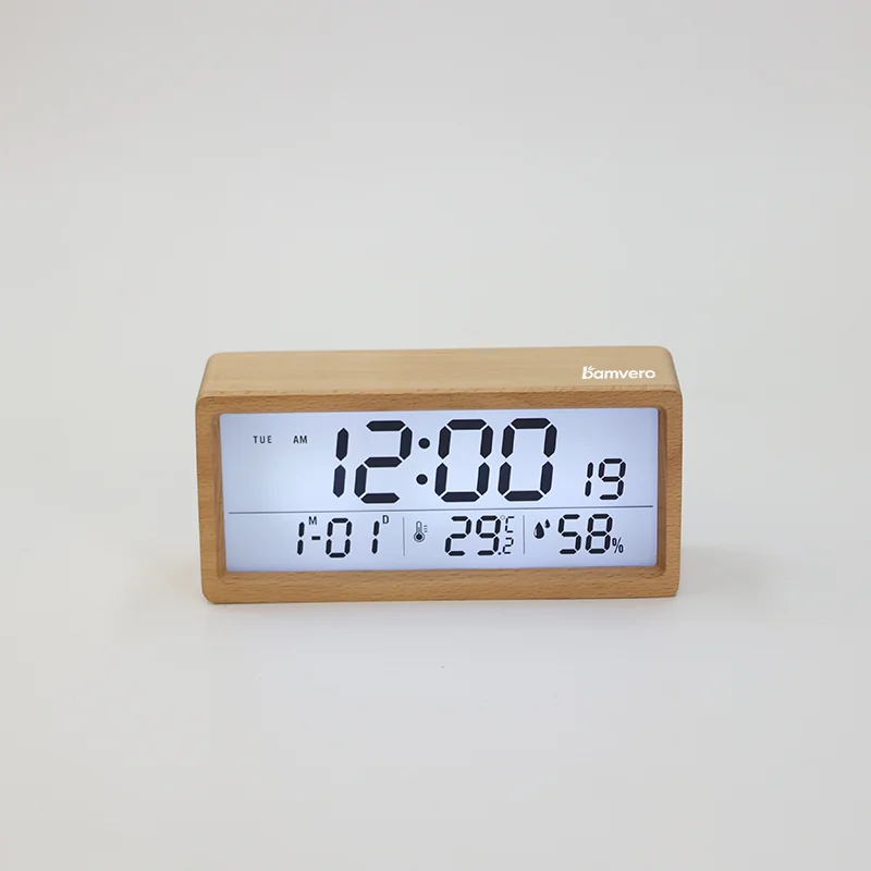 1906 Bamboo LCD Humidity Clock product view for B2B sourcing