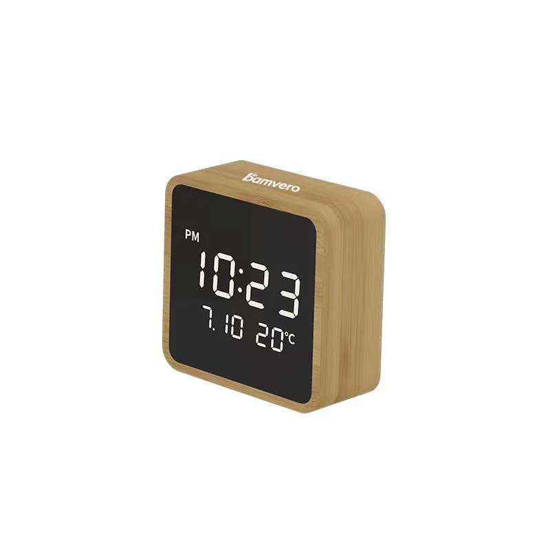 2101 Compact Bamboo Mirror LED Clock product view 3