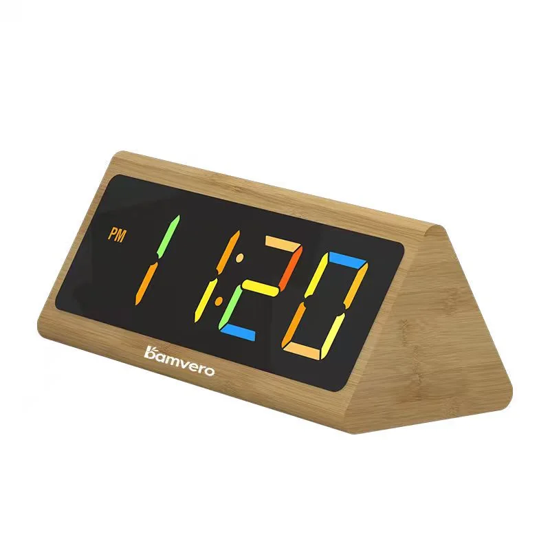 2109 Triangular Bamboo RGB LED Clock product view 2