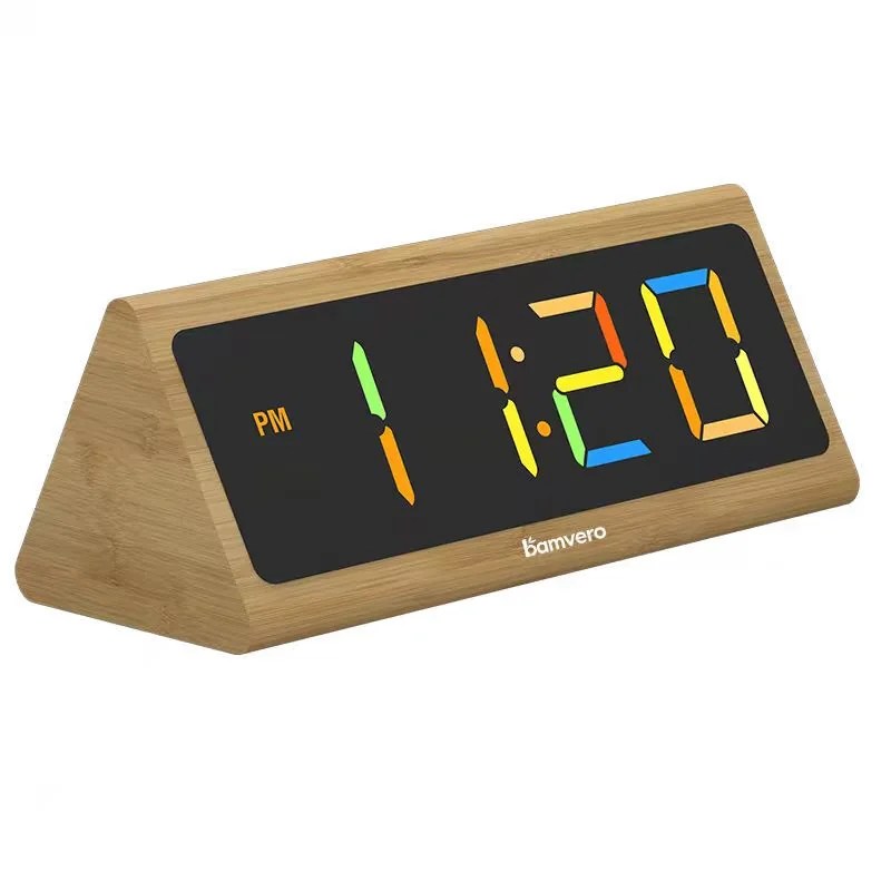 2109 Triangular Bamboo RGB LED Clock product view 3
