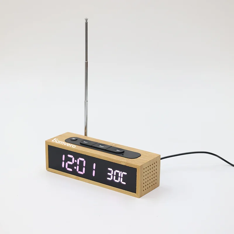 2609B Bamboo FM Radio Alarm Clock product view for B2B sourcing
