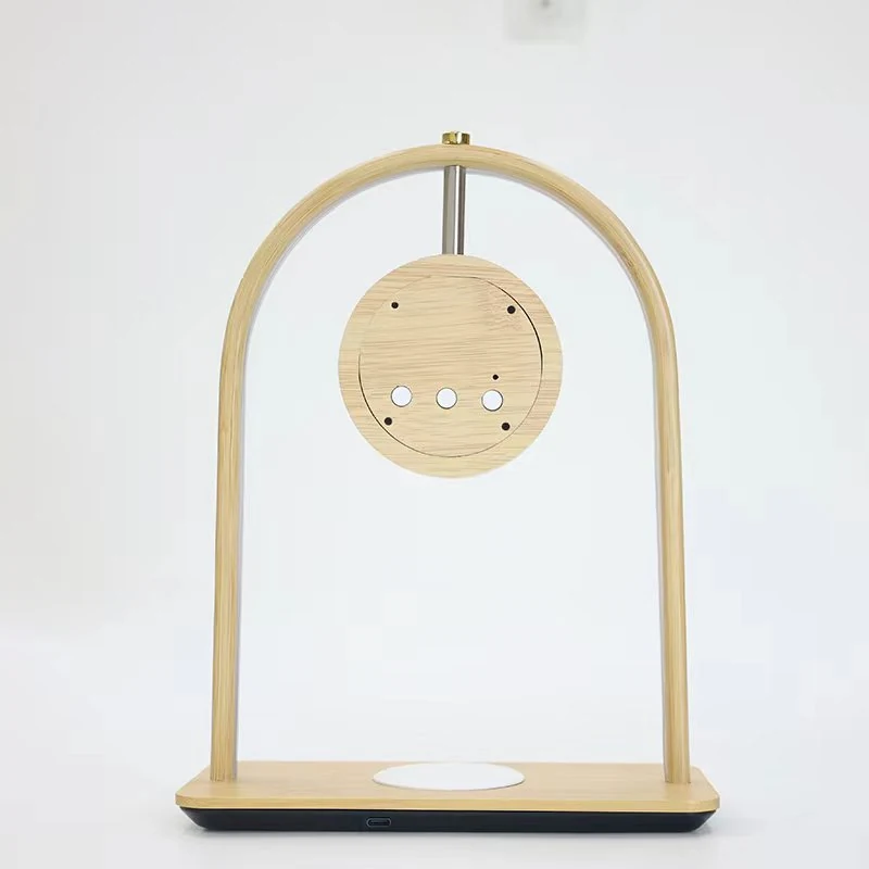 Premium arch bamboo wireless charging clock rear view