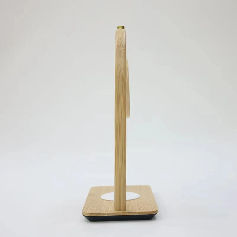 Premium arch bamboo wireless charging clock side view