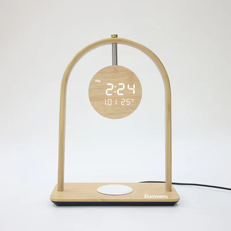 F011 bamboo house wireless charging clock