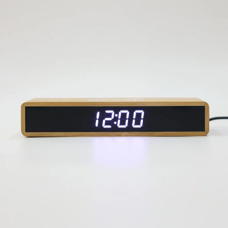 Compact bamboo wireless charging clock for bedside and B2B gift programs