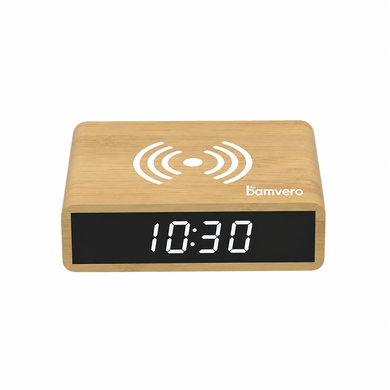 W102 Bamboo Wireless Charging Clock product view for B2B sourcing