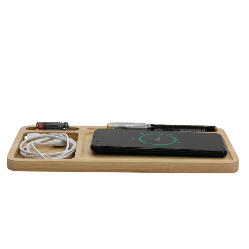 Bamboo wireless charging desk organizer product view for B2B updates
